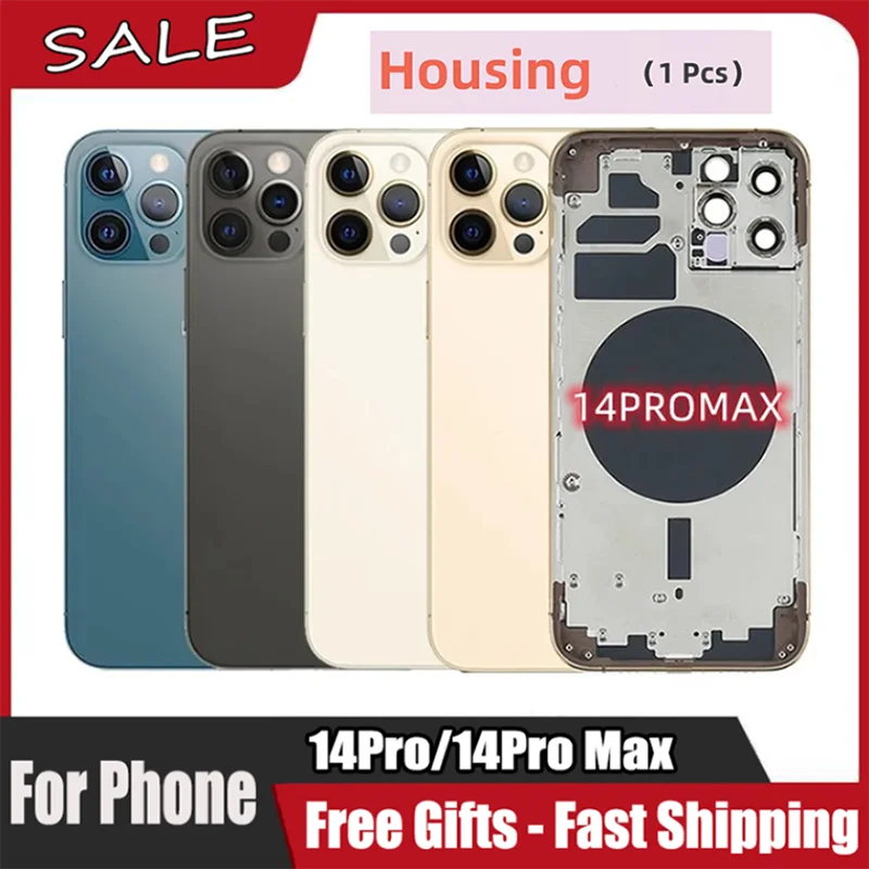 Back Housing Battery Cover For iPhone 14Pro 14 Pro Max Back Rear Housing Frame Chassis + with Side Buttons + SIM Tray +Tools