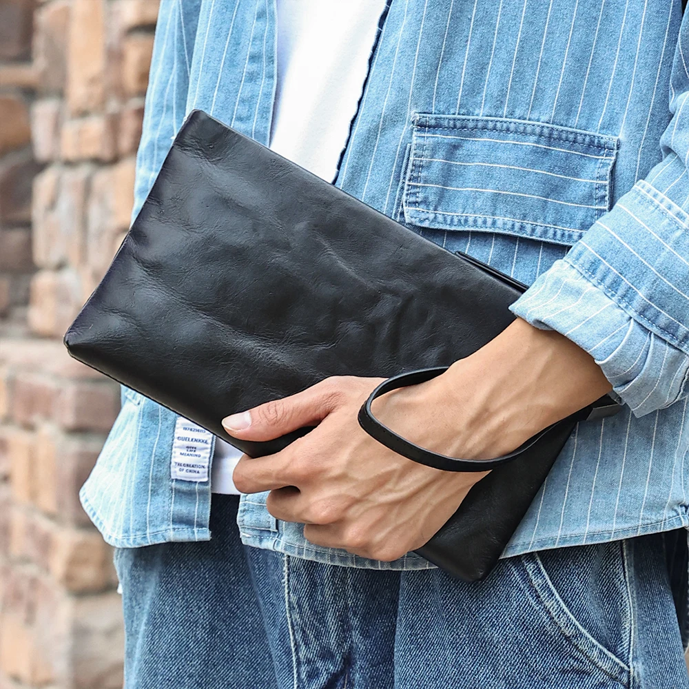 

Vegetable Tanned Leather Handbag for Men Large Capacity Men's Envelope Business Soft Money Bag Phone Bag