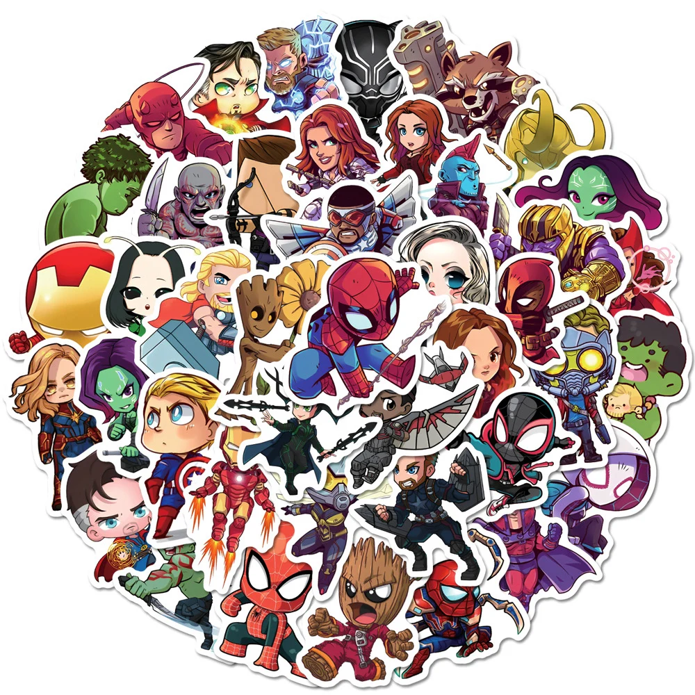 10/50/100PCS Disney Marvel Stickers For Kids Gift Decal Avengers Super Hero  Stickers Luggage Suitcase Laptop Graffiti Skateboard