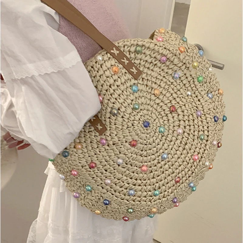 Woven Straw Bag Spring Summer Women Shoulder Crossbody Bags Girls Beach Handbag 2024 New Casual Large Handbags