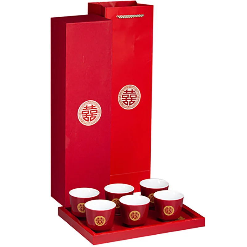 Chinese Retro Red Wedding Ceramic Teacup Tea Cup Set Porcelain Coffee Mugs Teaware Ceremony Luxury Souvenir Gifts