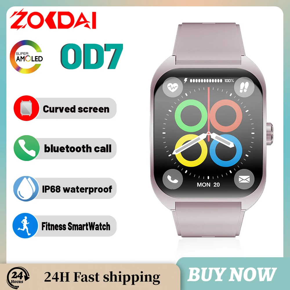 

Zordai OD7 Smartwatch Men 1.96" Curved Screen HD Bluetooth Call Sport Fitness Tracker Women Wrist Watches Waterproof Smart Watch