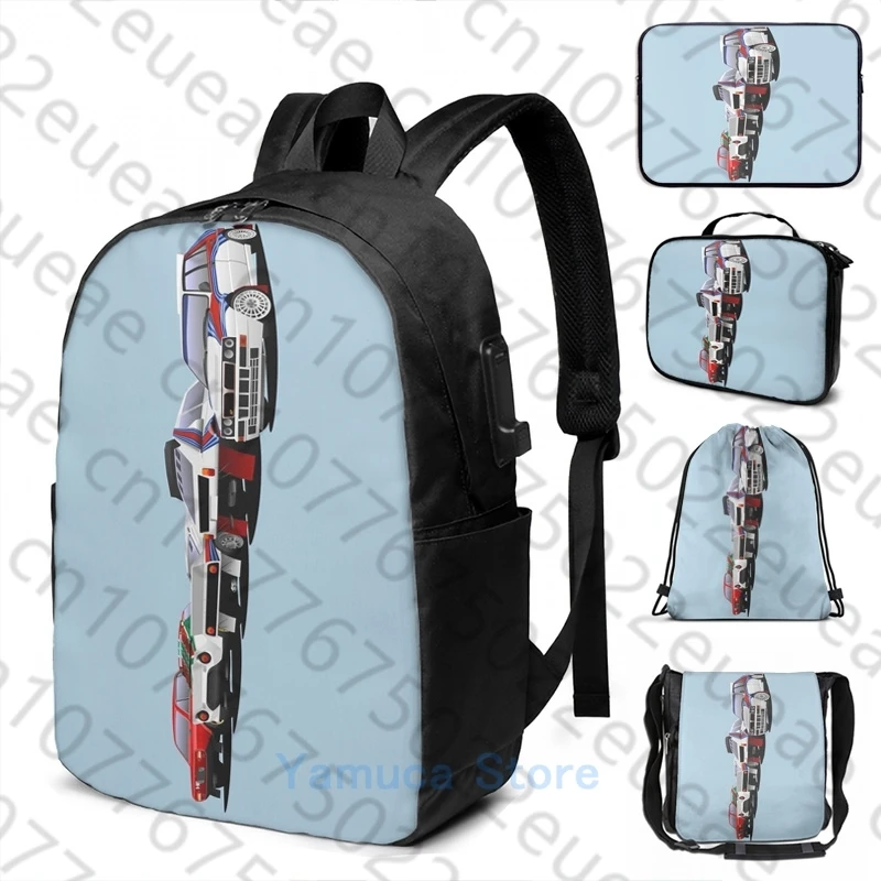 

Забавный графический принт, ралли династии Lancia, рюкзак с USB-зарядкой, мужские школьные сумки, женская сумка, дорожная сумка для ноутбука