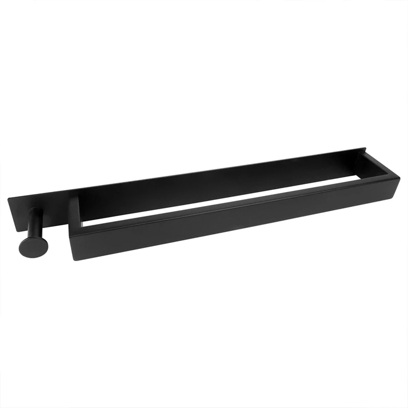 Promotion! Black Wall Mounted Towel Holder - Self Adhesive Rail Stainless Steel Rack With Hooks For Bathroom Kitchen |