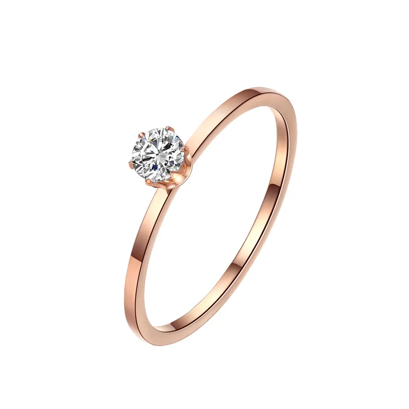 4mm Single CZ Stainless Steel Thin Ring Wedding Band for Women Girl Size 3-10