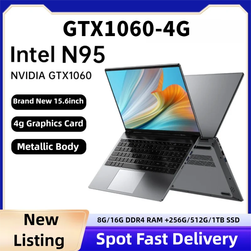 15.6" Slim Gaming Laptop Intel N95 GTX1060 Keyboard Backlight Portable Laptops notbook computer pc Windows 11 cheap price deals