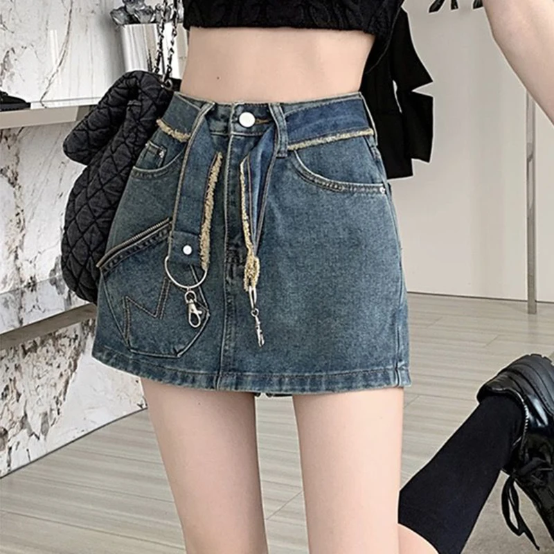 2023 Spring/Summer New Spicy Girls Style Denim Shorts Women's Slim High Waist Wrapped Hip Skirt Pants Trend