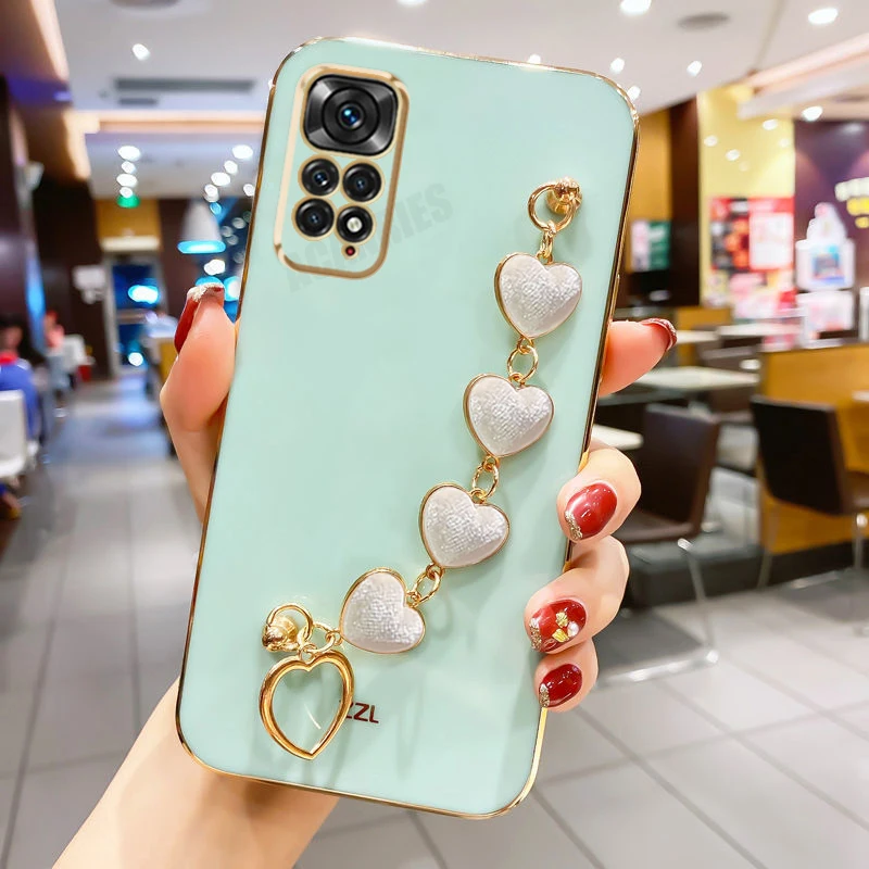 Love Heart Bracelet Luxury Plating Chain Silicone Phone Case