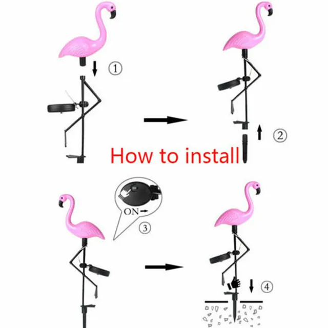 Napenergia Kerti Világos Gyönyörű Rózsaszín Flamingo Gyep Dekoráció Tét Tájkép Lámpa Kültéri Világítás - Image 6