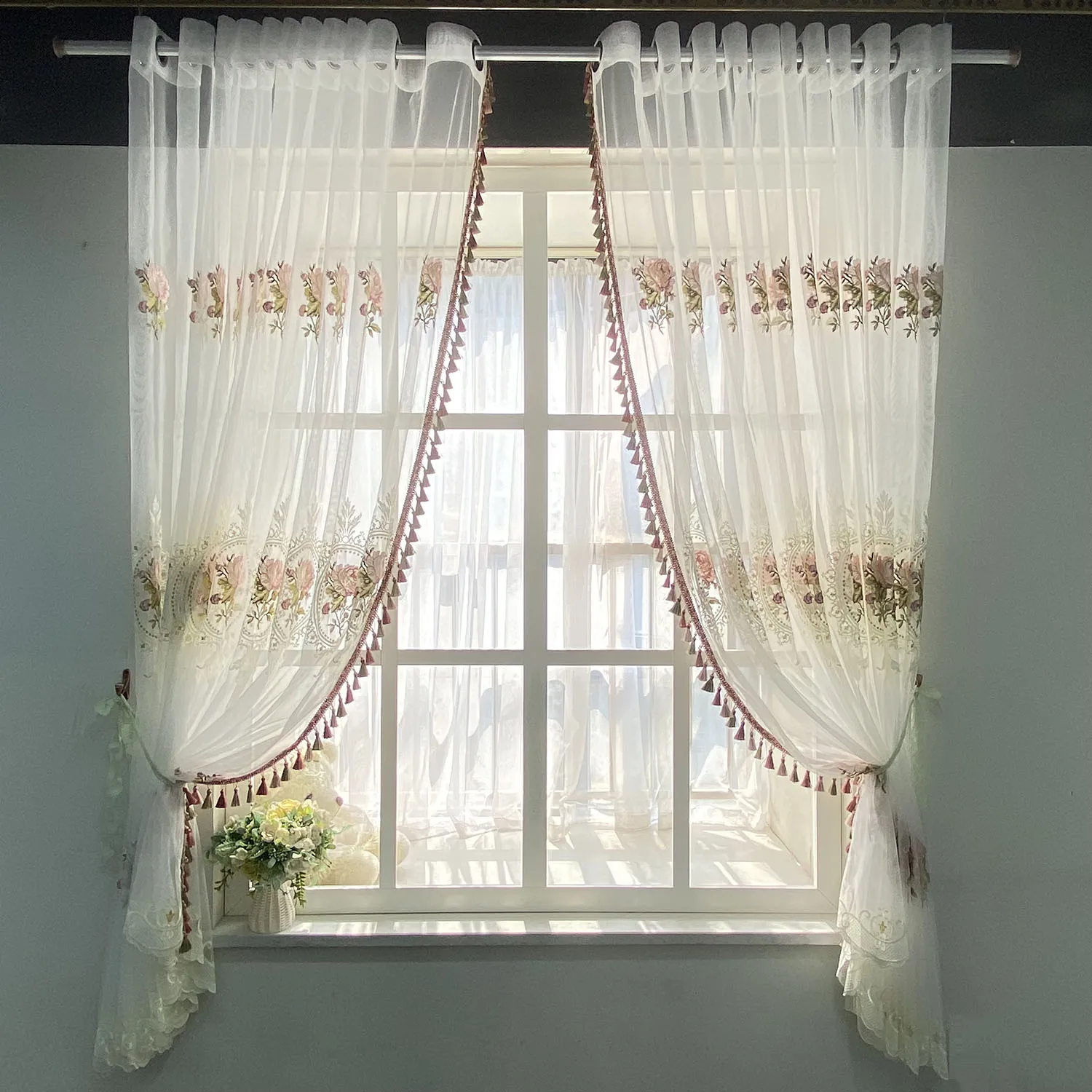 Tenda In Voile Di Lusso Con Ricamo Floreale – Pannello Singolo 101,6x213,4 Cm – Per Soggiorno, Camera Da Letto – Asta Tascabile – Elegante E Romantica - 5