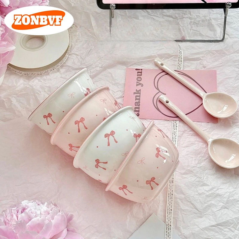 Set of 4 Ceramic Bow-Patterned Tableware