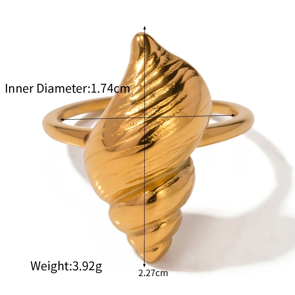 Stainless Steel Gold Plated Conch Whelk Sea Snail Open Rings Women Hypoallergenic Vintage Shell Sunflower Flower Adjustable Ring