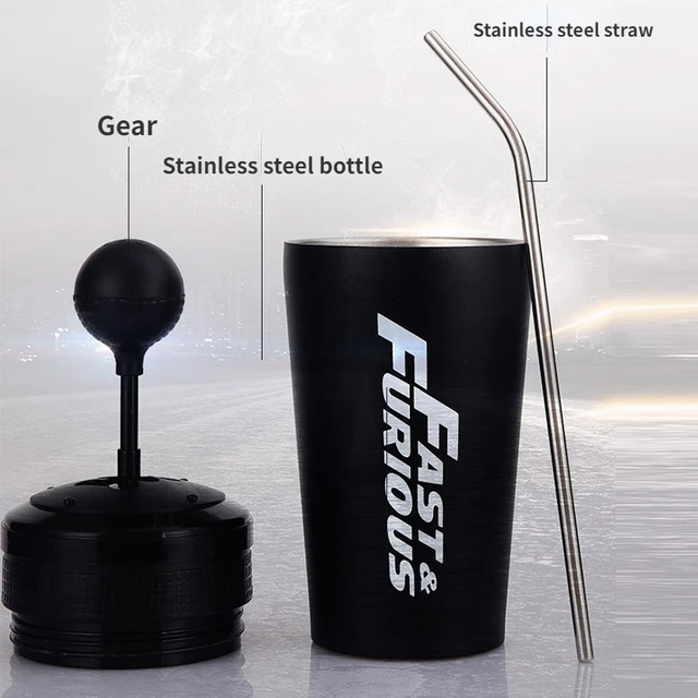 Bouteille d'eau de voiture en acier inoxydable avec paille, bouteille de boisson rapide et furieuse, 10 tasses Thermos avec couvercle, ensemble de boissons à bascule 500ml 4