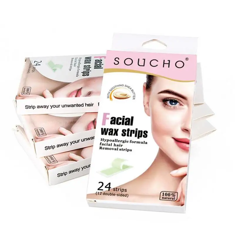 24Pcs/Box Face Wax Strips Hair Removal Waxing Strips For Caring Face Eyebrow Upper Lip Cheek Chin Middle Brow Mustache