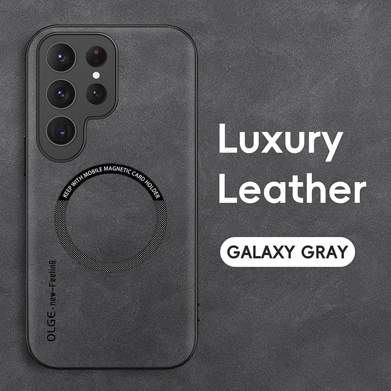 Luxury Leather Magnetic Case with Magsafe Wireless Charging Cover