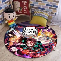 Anime Demon Slayer Carpet, 3D printing Cute Cartoon Round Rug Living Room Bedroom Children Study Room Decoration Round Floor Mat 1