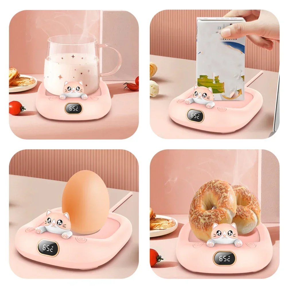 4-Speed Mini Portable Cup Warmer Coffee Mug Heating Coaster Cat ShapeSmart Thermostatic Hot Plate MilkTea Water Heating Pad