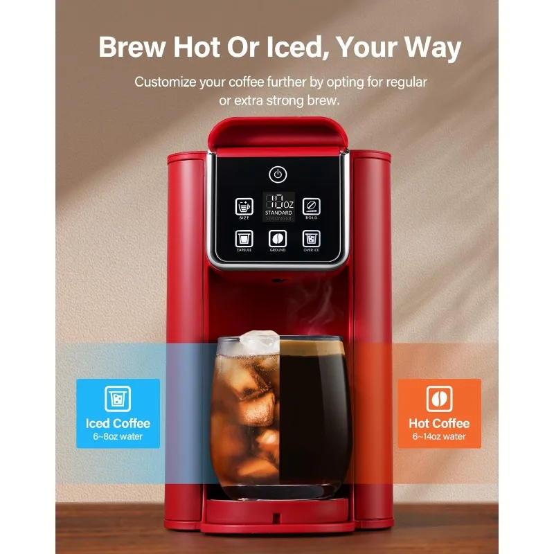 Hot and Iced Coffee Machine for K Cup Pods & Ground Coffee,6 to 14 oz Brew Sizes,with 50 oz Large Water Tank,Removable Drip Tray 2