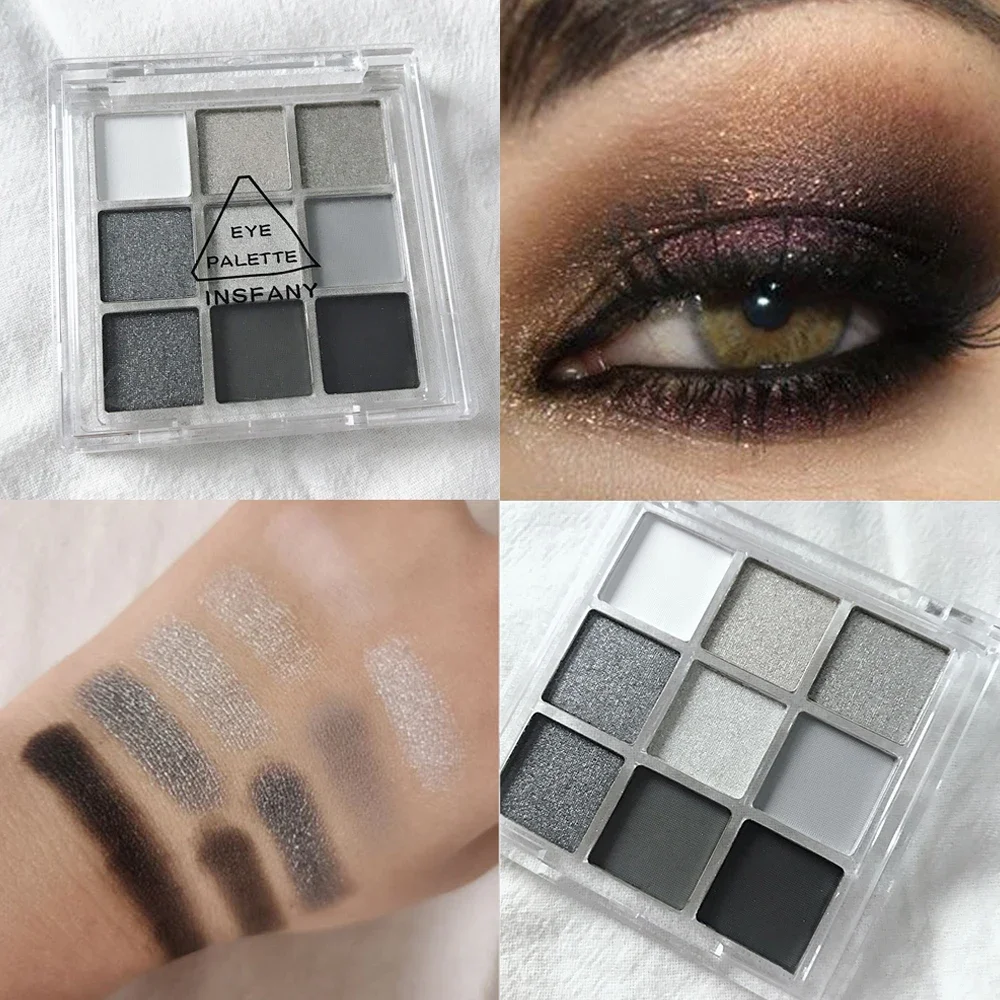9 Colors Cool Toned Eyeshadow Palette Black Smokey Palette Matte Glitter Eyeshadow Smoky Eye Shadow Eye Pigments Palett eye shadow eye shadow plate