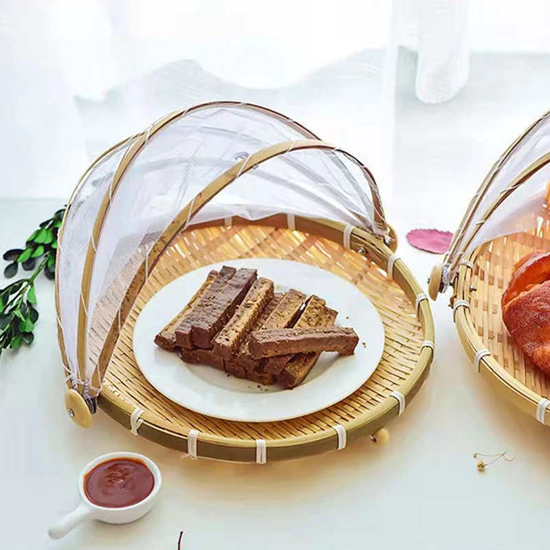 1/2/3 Tier Storage Tray Bamboo Woven Baskets Handmade Fruit Bread Snack Plate Kitchen Dining Room Desk Picnics Basket Organizer 4