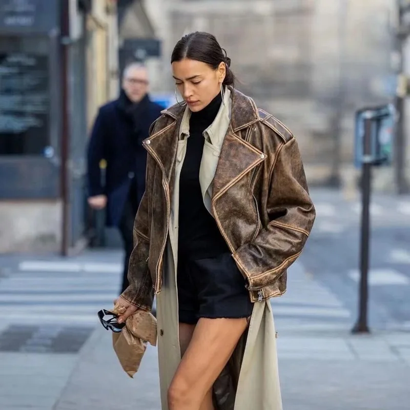 

Женская кожаная куртка из натуральной кожи, короткий коричневый мотоциклетный костюм из хлопчатобумажной овечьей кожи, силуэтная ветрозащитная кожаная куртка J