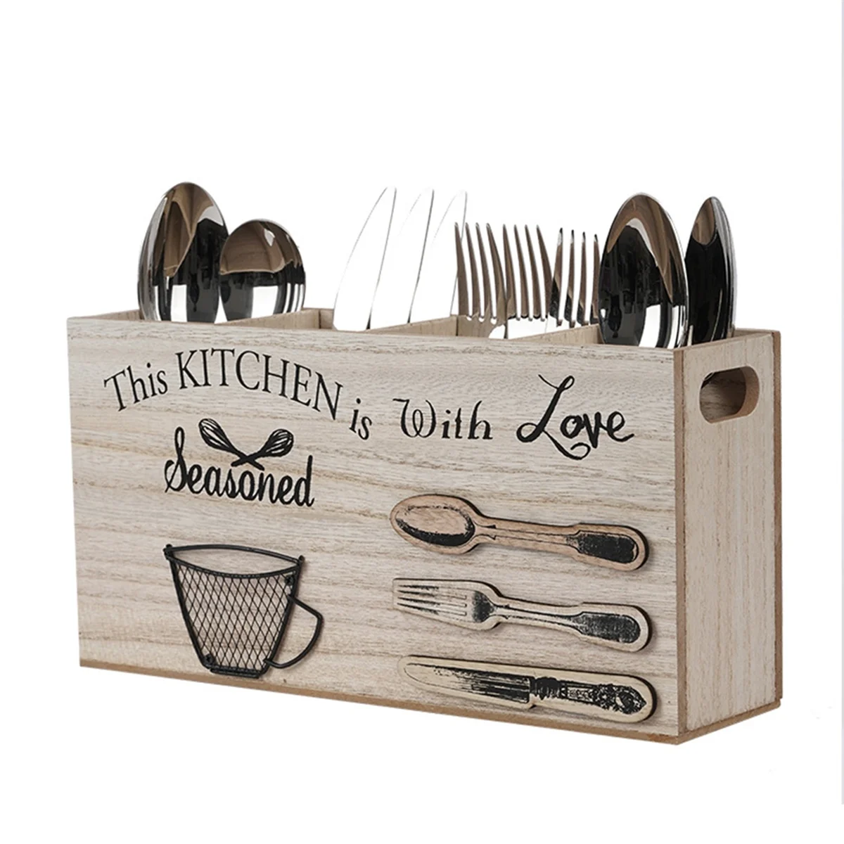 Spoons Silverware Wooden Cutlery Box Utensil Storage Holder Flatware Kitchen Counter for Kitchen and Home A