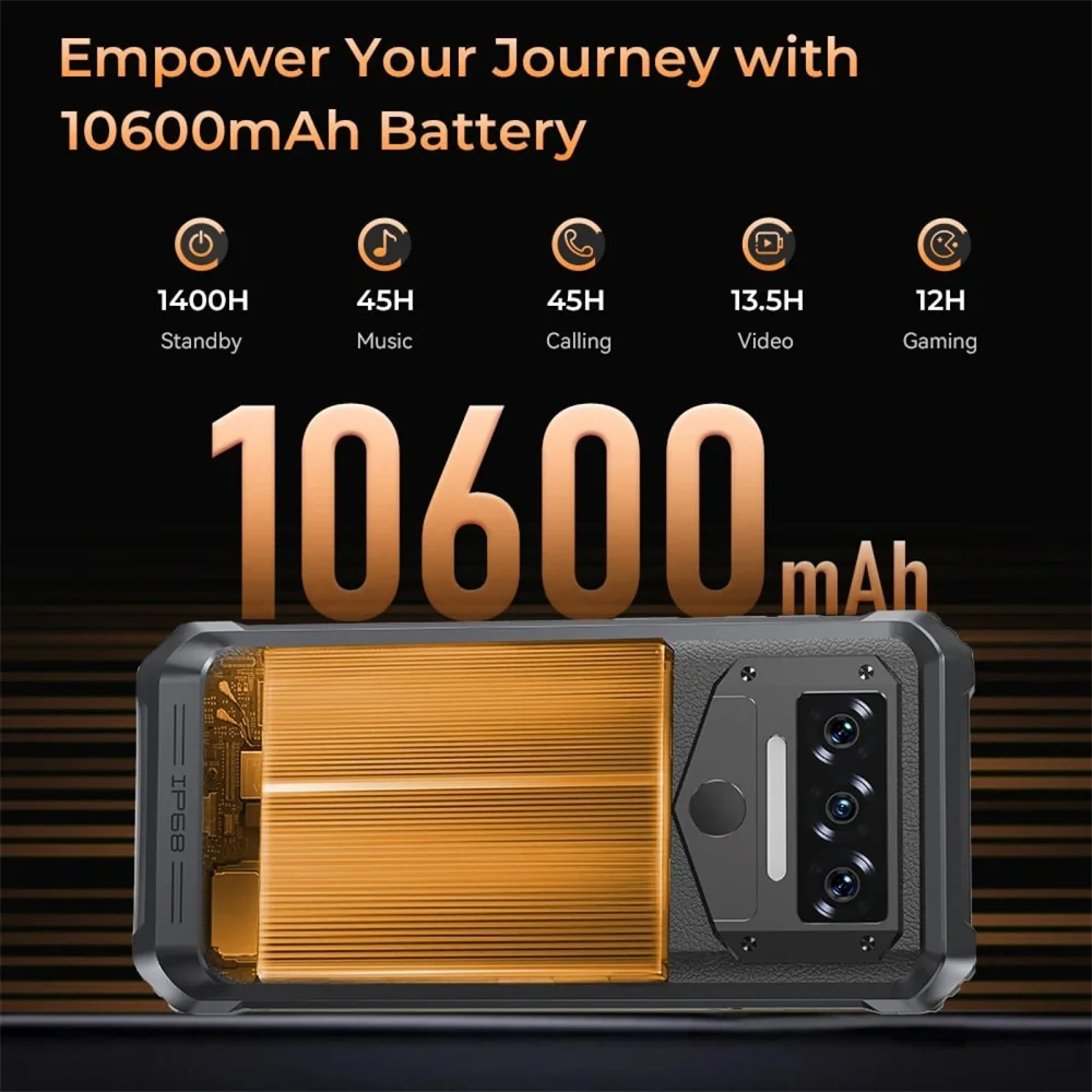 Oukitel WP38 Rugged 4G Smartphone 6.52Inch HD+ Display Octa Core 12GB+256GB Android 13 Mobile Phone 10600mAh 13MP Camera NFC OTG 3