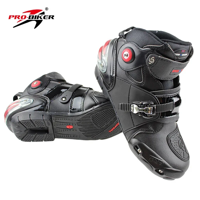 

Motorbike Boots High Ankle Racing Boots BIKERS Leather Race Motocross Moto Riding Boots Shoes Black A09003