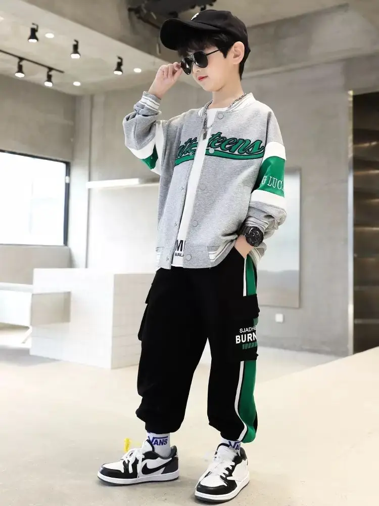 

2023 Spring Autumn Boys Sweatshirts 4-12 Years Old Teenager Children Long Sleeve 2 Color Sweatshirts Clothes Tops Letter Pattern