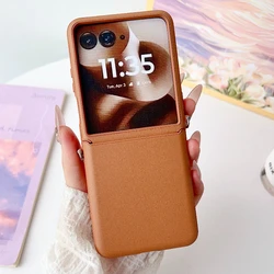 Luxury Vegan Leather Hinge Case with Side Buckle and Matte Back Cover for Motorola Razr 60 (Brown)