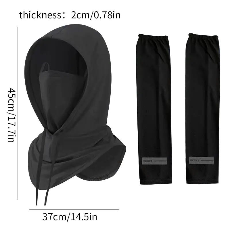 2Pcs Breathable Full Head Mask and Arm sleeve Set Unisex Summer Cooling Long Balaclava Face Mask Neck Cover for Cycling Fishing