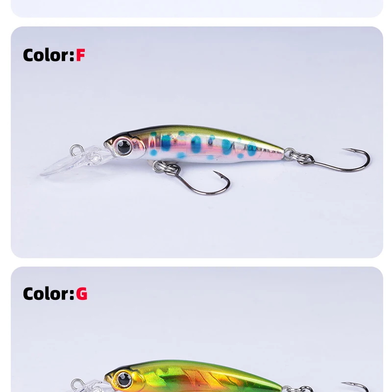 OUTKIT Mini Sinking Minnow Lure Longtongue Plate 1,8 g/40 mm Minnow Angelköder mit Einzelhaken Laserbeschichtung Forellenköder – Detail 10