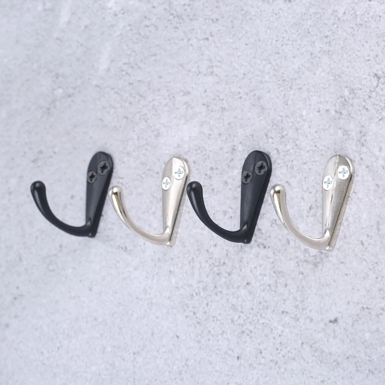 5pcs Hooks Wall Mounted Hanger w/screws Black/Silver Zinc Alloy