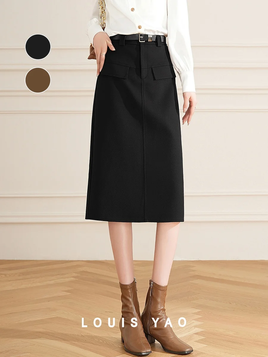LOUIS YAO Women Skirt 2024 New Elegant High-waisted Knee-length Mid Skirt Vent Office Lady Casual Straight Women Skirt