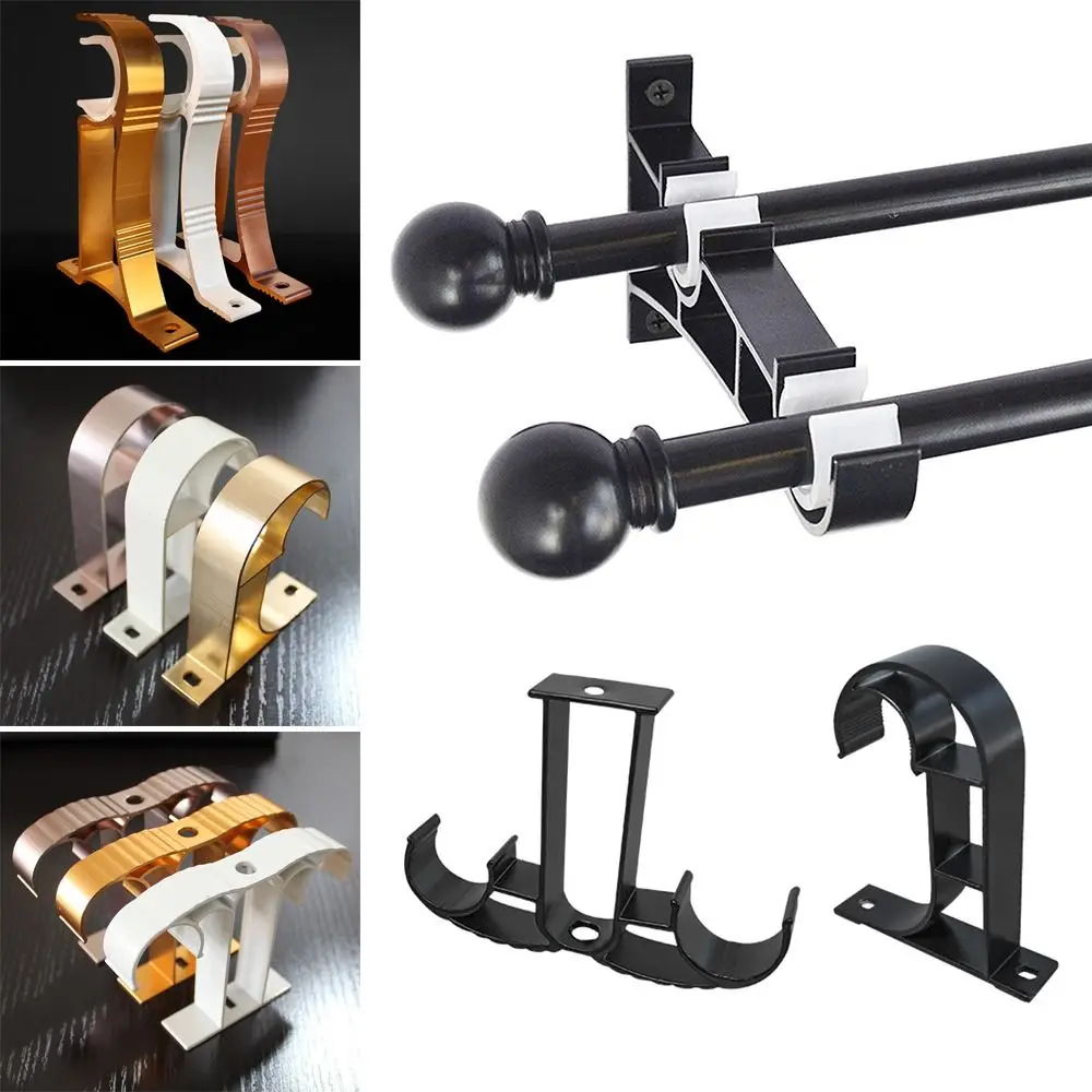 1Pcs Single Double Hang Curtain Rod Bracket Fixing Clip Aluminum Alloy Hanger Hook Furniture Hardware Crossbar Rod Support Clamp