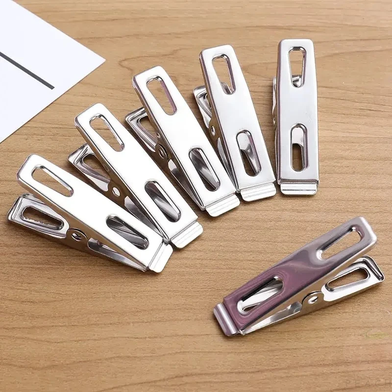 Clothes Pegs 20pcs Stainless Steel Flat Mouth Metal Clip Set Drying Hanger
