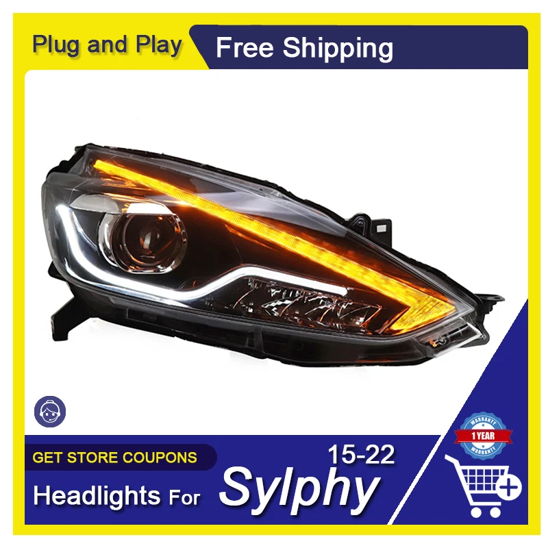 

Автомобильный Стайлинг для Nissan Sylphy Sentra 2015-2022 светодиодный дневной свет, автомобильная фара в сборе, динамический поворот, детали