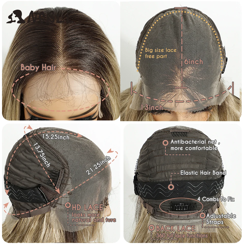 Noble Synthetic Lace Front Wig HD Transparent 13X6 Lace Body Wavy Wig For Women Lace Wig Ombre Blonde Highlight Cosplay Wig