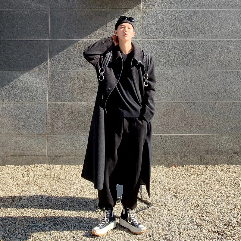 Black Double-sided Woolen Coat Men's Long Winter Korean Version of The Trend of New Thick Woolen Coat.