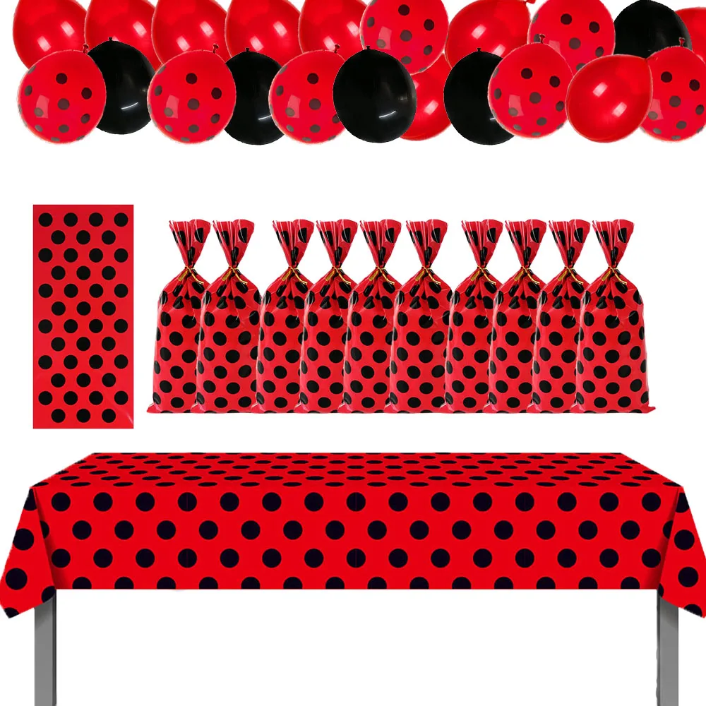 Ladybug Party Supplies Tovaglia Black Polka Dots Candy Bags For Guest Latex Balloon Girls Birthday Party Supplies Wedding