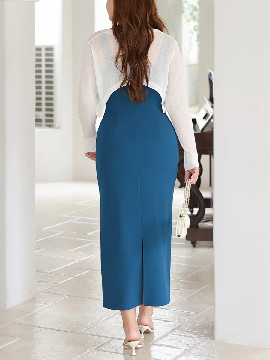 3D Breast Cup French Slim Waist Solid Color Strap Dress Premium Plus Size Women Square Collar Back Slit Long Formal Dress 9182