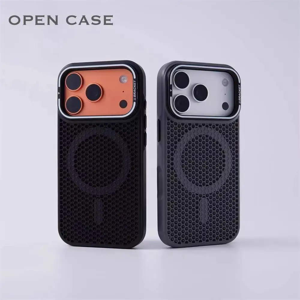 Cellular Grid Cooling MagSafe Case with Wireless Charging and Alloy Lens Holder - Shockproof Cover