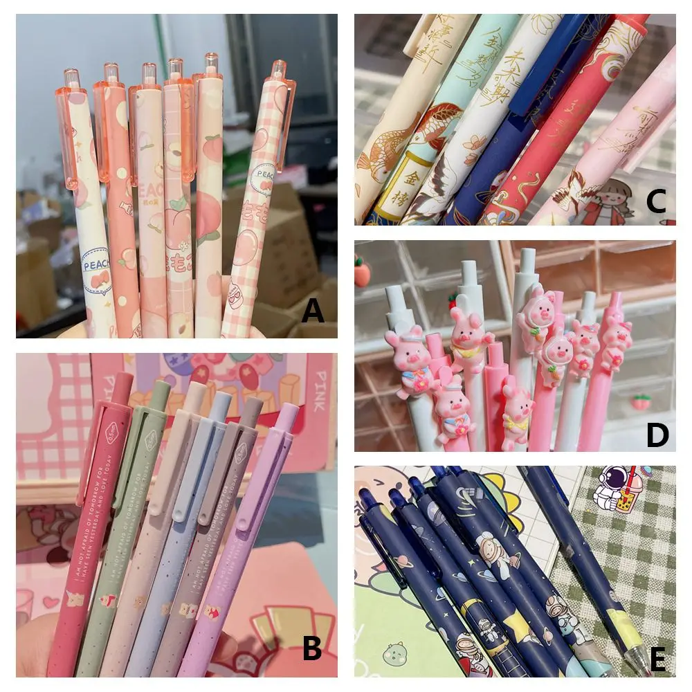 New Press Type Ballpoint Pens 0.5mm Cute Bear Peach Astronaut Writing Gel Pens Student Gift Learning Office Supplies