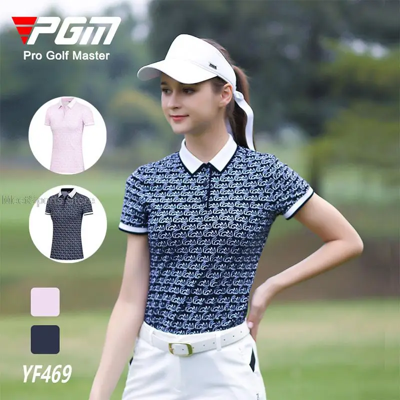 

Pgm Summer Golf Women'S Short Sleeve T-Shirt Printed Polo Shirts Ladies Breathable Soft Tops Casual Womens Golf Clothing 2 Color