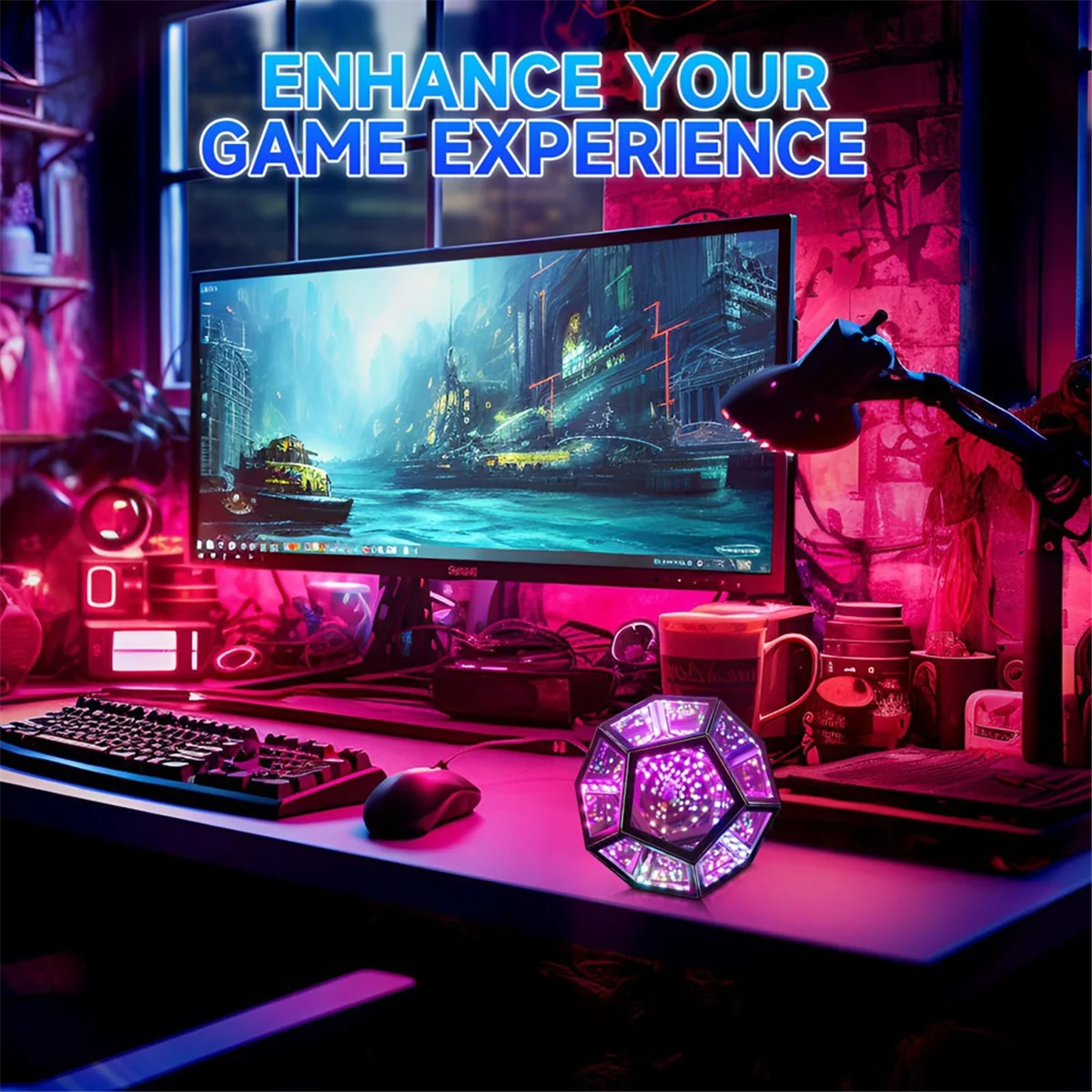 SEMOIC Mirror Light, Infinite Dodecahedron Light for Gaming Room Decor 3D Cube Cool RGB Color Changing Night Lighting
