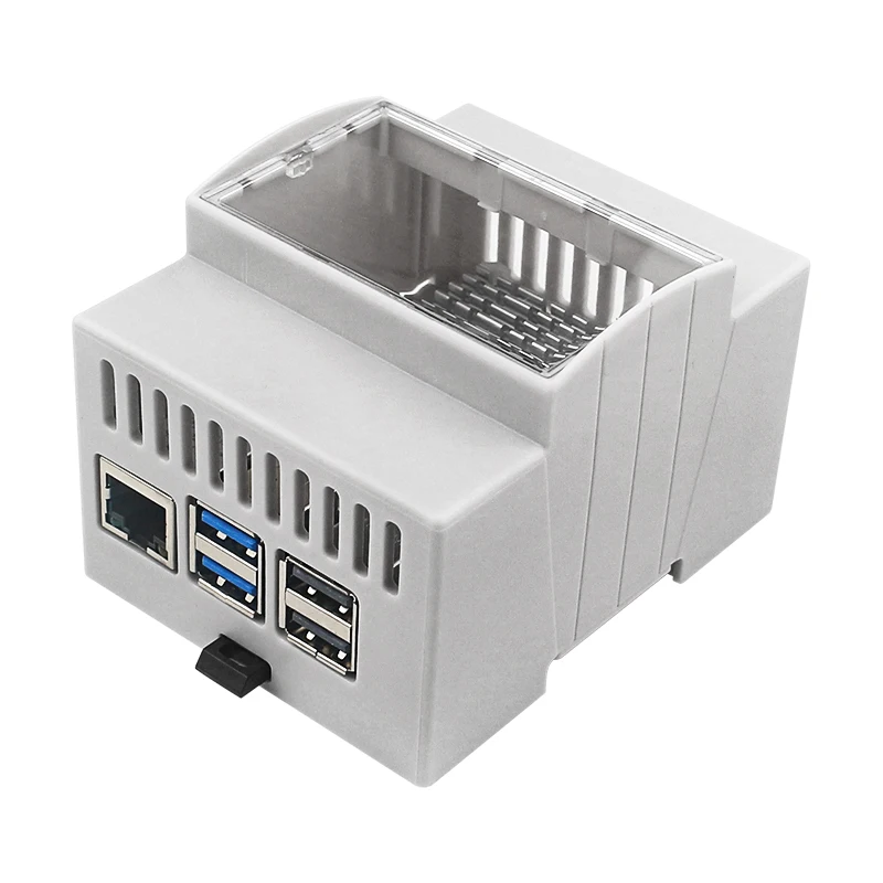 Raspberry Pi 5 ABS Case DIN Rail Shell Large Inner Space Clear Windows Protectio