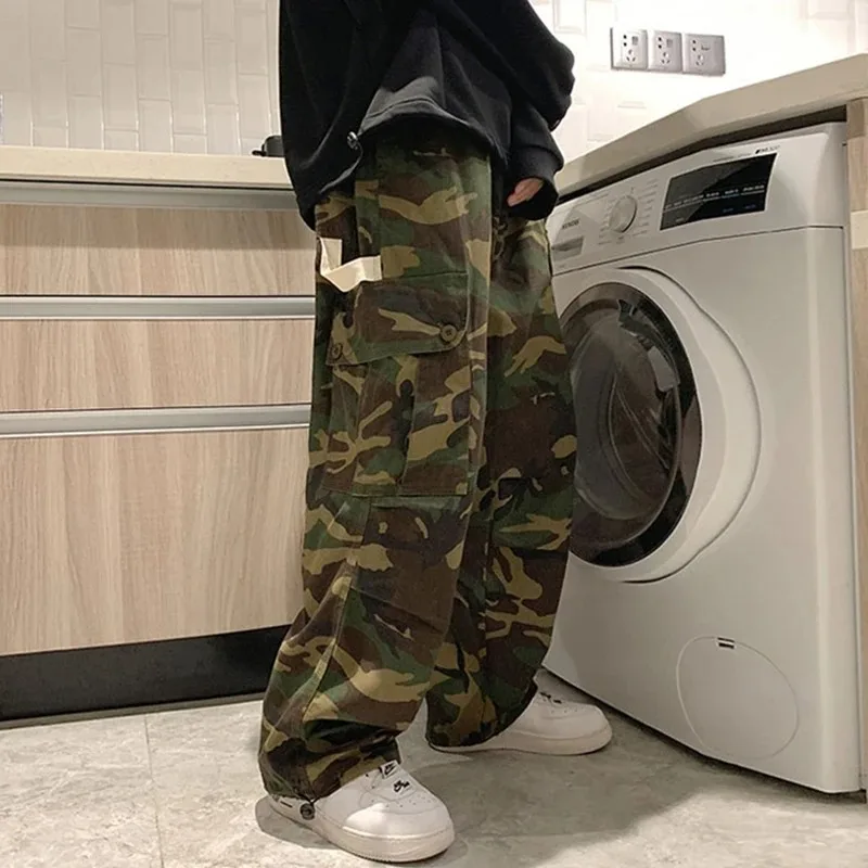 

Loose Wide Leg Trousers Vintage Casual Jogging Pants Y2K High Waist Camouflage Cargo Pants Women Fashion Bf Hip Hop Streetwear