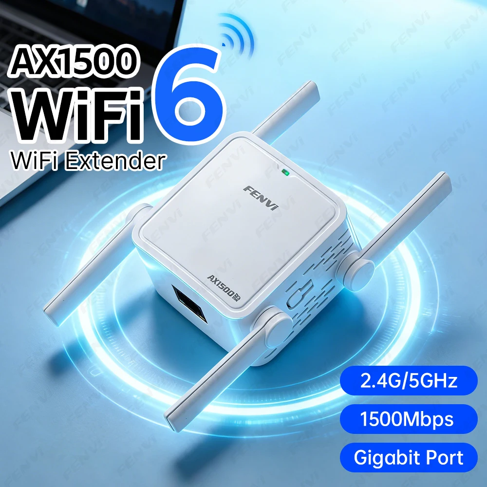 Repetidor Extensor de Sinal WiFi6 AX1500 5GHz, Amplificador de Sinal WiFi Dual Band 2.4G/5GHz, Longo Alcance, Rede Gigabit, Fácil Configuração