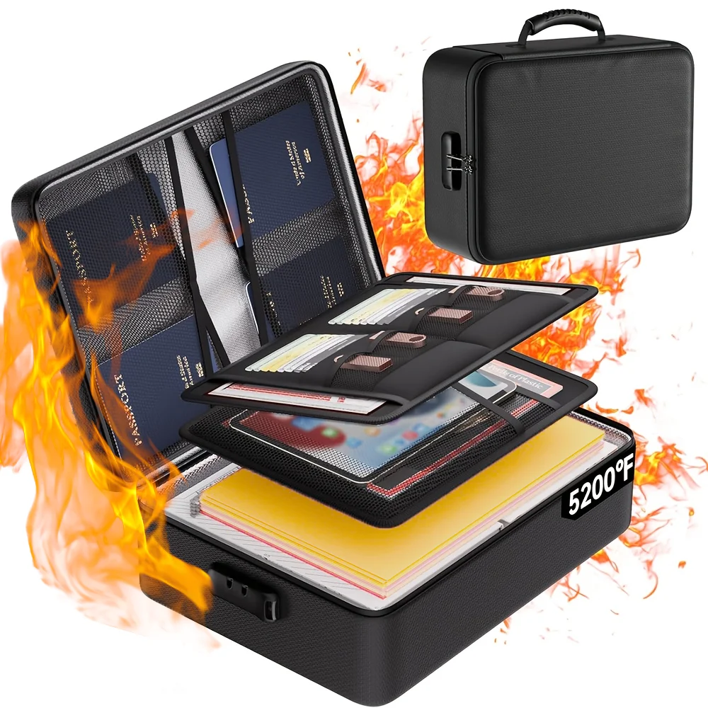 תיק קבצים אש-עמיד נעול, תיבת אש-עמידה משודרגת עמידה במים, מארגן קבצים בשמונה שכבות, נייד לבית ולנסיעות