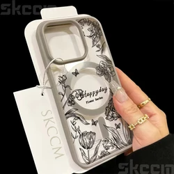 Black Floral Magnetic Phone Case with Matte Clear Design and Wireless Charging Compatibility - S23 Plus (1)